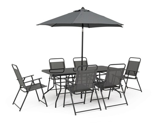 Set mobilier de gradina 8 piese Pompei, Bizzotto, pentru 6 persoane, otel/sticla temperata/textilena 2x1, antracit
