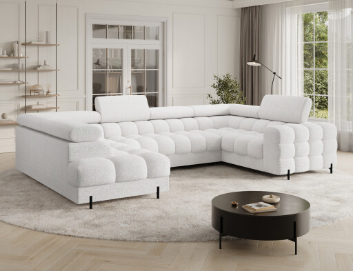 Coltar extensibil stanga 3 locuri ELTAP, LT-01ROY, Fectory, 346x205x93 cm, lemn/poliester, alb