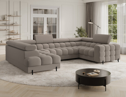 Coltar extensibil stanga 3 locuri ELTAP, LT-18SO, Fectory, 346x205x93 cm, lemn/poliester, bej inchis