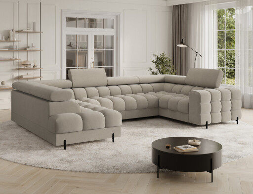 Coltar extensibil stanga 3 locuri ELTAP, LT-18AU, Fectory, 346x205x93 cm, lemn/poliester, bej