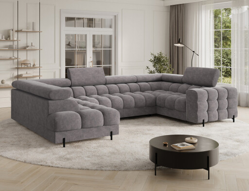 Coltar extensibil stanga 3 locuri ELTAP, LT-04AU, Fectory, 346x205x93 cm, lemn/poliester, gri inchis