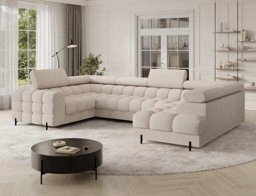 Coltar extensibil dreapta 3 locuri ELTAP, RT-18CAL, Fectory, 346x205x93 cm, lemn/poliester, bej deschis