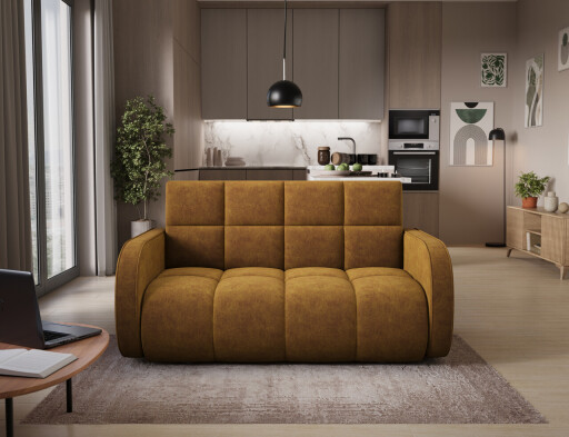 Canapea extensibila 3 locuri ELTAP, Deverio, 154x103x83 cm, lemn/poliester, mustar