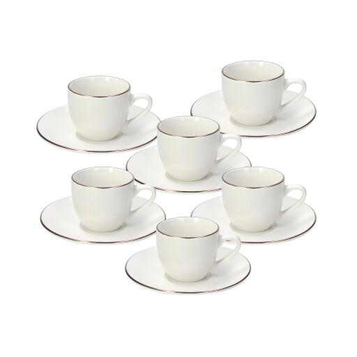 Set 6 cesti de cafea cu farfurie Madison Fascetta Oro, Tognana, 90 ml, portelan, alb/auriu