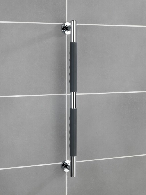 Maner de siguranta pentru baie Secura, Wenko, 65.5x9x5 cm, inox/silicon, antracit/argintiu lucios