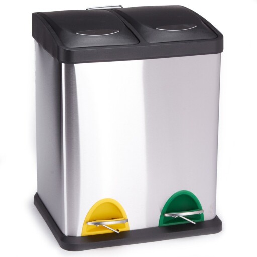 Coș de gunoi 2x8 l argintiu mat pentru reciclare/cu pedală din oțel Tri Selectif – MSV