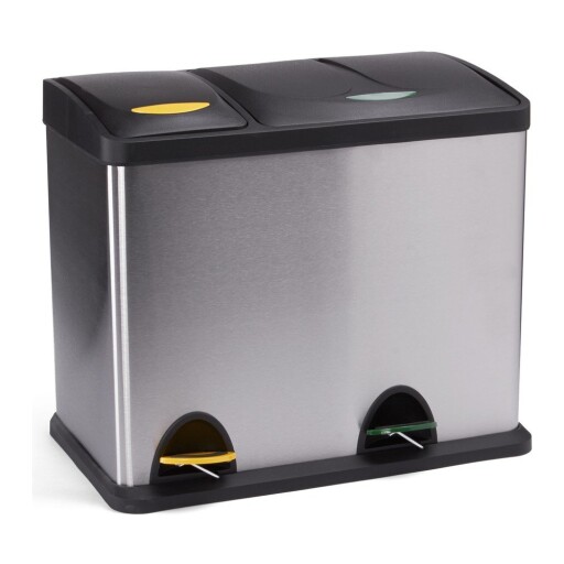 Coș de gunoi argintiu mat pentru reciclare/cu pedală 18+8 l din oțel Tri Selectif – MSV