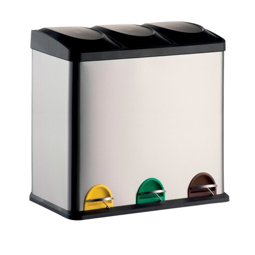Coș de gunoi argintiu mat pentru reciclare/cu pedală 3x20 l din oțel Tri Selectif – MSV