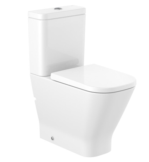 Set vas WC pe pardoseala Roca The Gap Rimless Back-to-wall cu rezervor alimentare laterala si capac inchidere lenta
