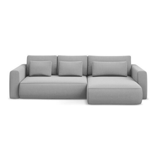 Colțar gri deschis extensibil/cu spațiu de depozitare cu tapițerie din catifea (cu colț pe partea dreaptă/cu șezlong) Kapua – Makamii