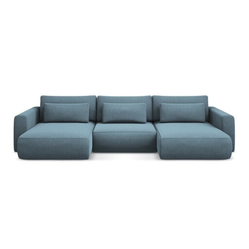 Colțar albastru deschis extensibil/cu spațiu de depozitare (în formă de "U") Kapua – Makamii