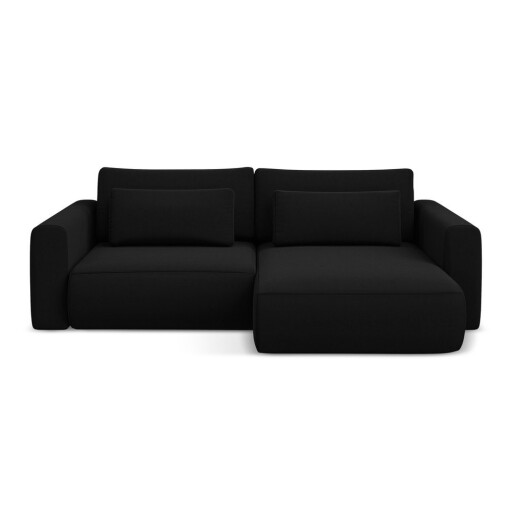 Colțar negru extensibil/cu spațiu de depozitare cu tapițerie din catifea (cu colț pe partea dreaptă/cu șezlong) Kapua – Makamii