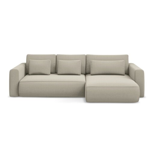 Colțar bej extensibil/cu spațiu de depozitare cu tapițerie din catifea (cu colț pe partea dreaptă/cu șezlong) Kapua – Makamii