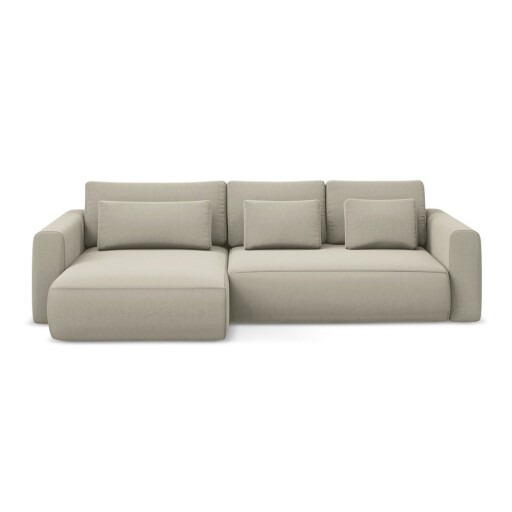 Colțar bej extensibil/cu spațiu de depozitare cu tapițerie din catifea (cu colț pe partea stângă/cu șezlong) Kapua – Makamii