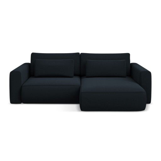 Colțar albastru închis extensibil/cu spațiu de depozitare cu tapițerie din catifea (cu colț pe partea dreaptă/cu șezlong) Kapua – Makamii