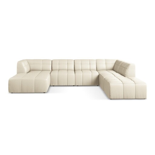 Colțar bej cu tapițerie din imitație de piele (în formă de "U") Aloha – Makamii