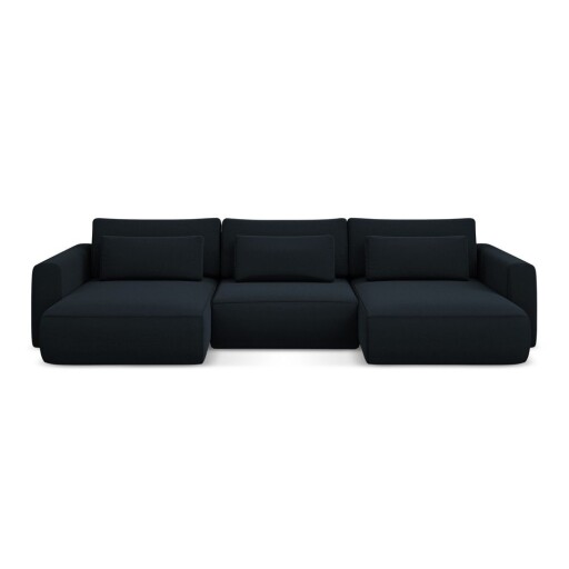 Colțar albastru închis extensibil/cu spațiu de depozitare cu tapițerie din catifea (în formă de "U") Kapua – Makamii