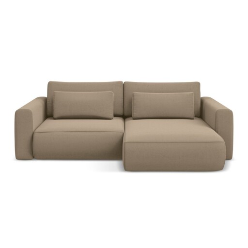 Colțar maro deschis extensibil/cu spațiu de depozitare cu tapițerie din catifea (cu colț pe partea dreaptă/cu șezlong) Kapua – Makamii