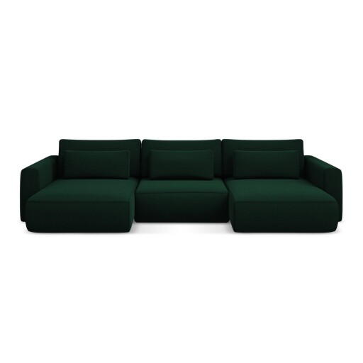 Colțar verde extensibil/cu spațiu de depozitare cu tapițerie din catifea (în formă de "U") Kapua – Makamii