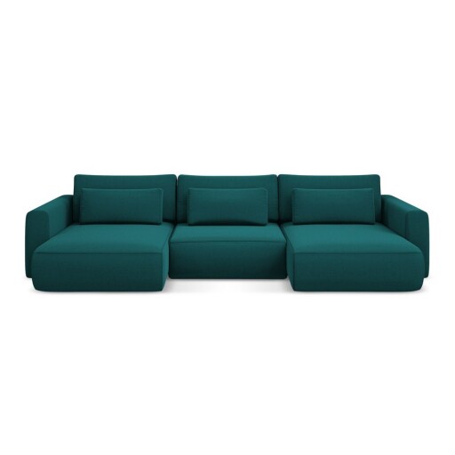 Colțar turcoaz extensibil/cu spațiu de depozitare cu tapițerie din catifea (în formă de "U") Kapua – Makamii