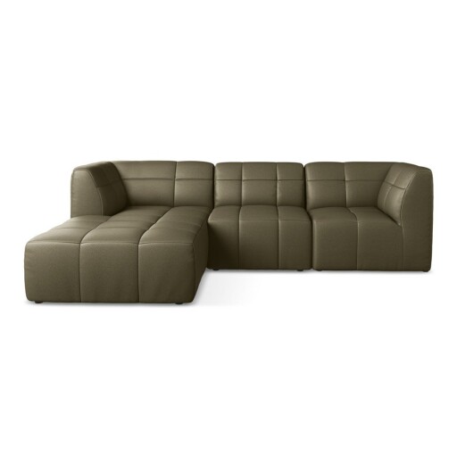 Colțar kaki cu tapițerie din imitație de piele (cu colț pe partea stângă/cu șezlong) Aloha – Makamii