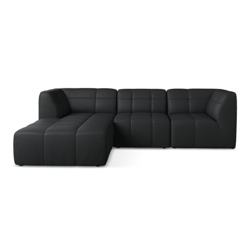 Colțar negru cu tapițerie din imitație de piele (cu colț pe partea stângă/cu șezlong) Aloha – Makamii