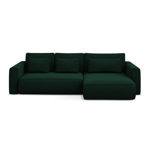 Colțar verde extensibil/cu spațiu de depozitare cu tapițerie din catifea (cu colț pe partea dreaptă/cu șezlong) Kapua – Makamii