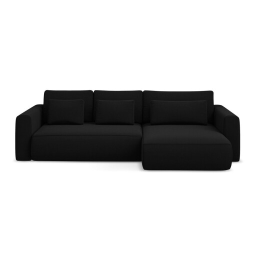 Colțar negru extensibil/cu spațiu de depozitare cu tapițerie din catifea (cu colț pe partea dreaptă/cu șezlong) Kapua – Makamii