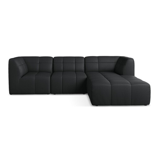 Colțar negru cu tapițerie din imitație de piele (cu colț pe partea dreaptă/cu șezlong) Aloha – Makamii