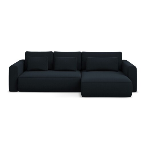 Colțar albastru închis extensibil/cu spațiu de depozitare cu tapițerie din catifea (cu colț pe partea dreaptă/cu șezlong) Kapua – Makamii