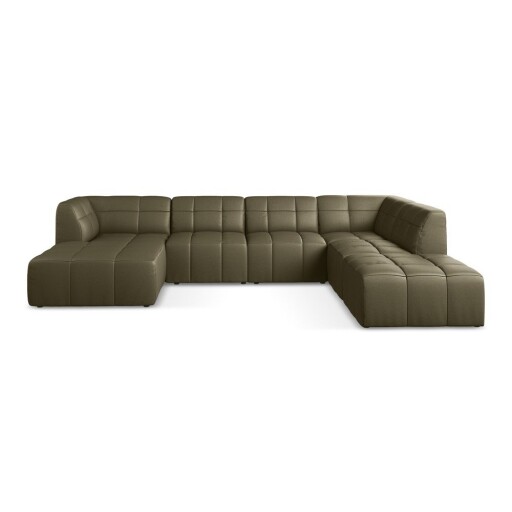 Colțar kaki cu tapițerie din imitație de piele (în formă de "U") Aloha – Makamii