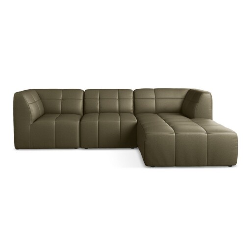 Colțar kaki cu tapițerie din imitație de piele (cu colț pe partea dreaptă/cu șezlong) Aloha – Makamii