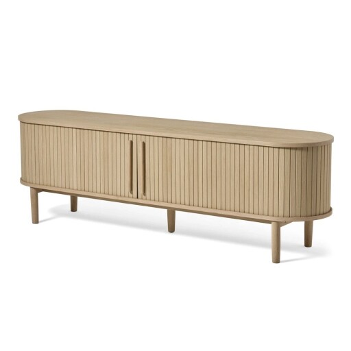 Comodă TV în culoare naturală cu aspect de lemn de stejar 180x56x40 cm Meta – Unique Furniture