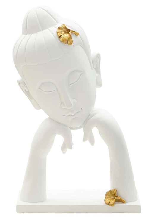 Figurina /sculptura decorativa  Buddha -B, Mauro Ferretti, 21.5x13x36 cm, polirasina, alb/auriu