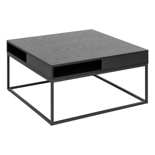 Măsuță de cafea neagră cu blat cu aspect de lemn de frasin 80x80 cm Willford – Actona