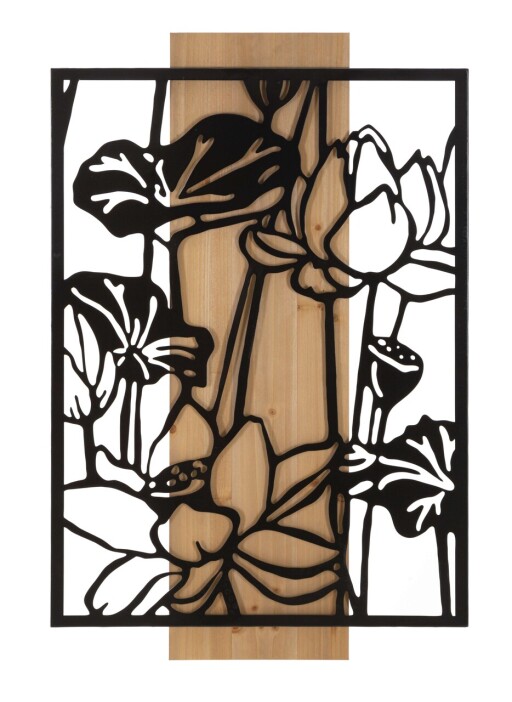 Decoratiune de perete Lotus, Mauro Ferretti, 60x90 cm, fier/MDF, negru/maro