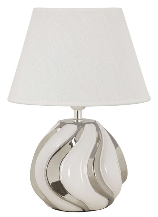 Lampa de masa Shiney, Mauro Ferretti, 1 x E27, 40W, 30x42 cm, ceramica/fier, alb/argintiu