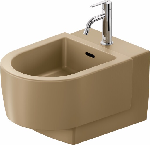Bideu suspendat Duravit Balcoon 37x54cm  ventil pop-up cu capac ceramic  DuraShield  terra mat