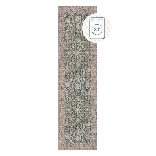 Covor tip traversă verde lavabil 60x230 cm Beau Floral – Flair Rugs