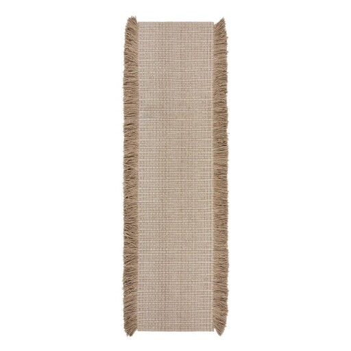 Covor tip traversă bej țesut manual din amestesc de lână 60x230 cm Rene Fringed Ribbed – Flair Rugs