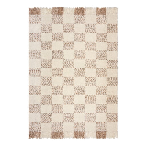 Covor crem/în culoare naturală țesut manual din amestesc de lână 160x230 cm Eric Checkboard – Flair Rugs