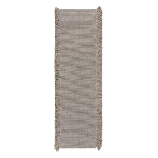 Covor tip traversă gri țesut manual din amestesc de lână 60x230 cm Rene Fringed Ribbed – Flair Rugs
