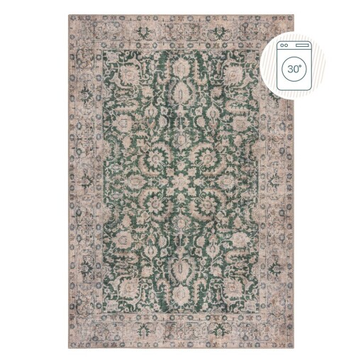 Covor verde lavabil 190x290 cm Beau Floral – Flair Rugs