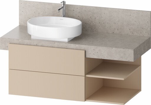 Dulap baza Duravit Balcoon 120x57cm pentru consola Mineral  doua sertare cu inchidere lenta  orientare stanga  sand beige mat