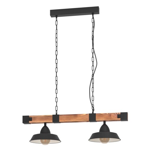 Lustră neagră/în culoare naturală cu abajur din metal OLDBURY – EGLO