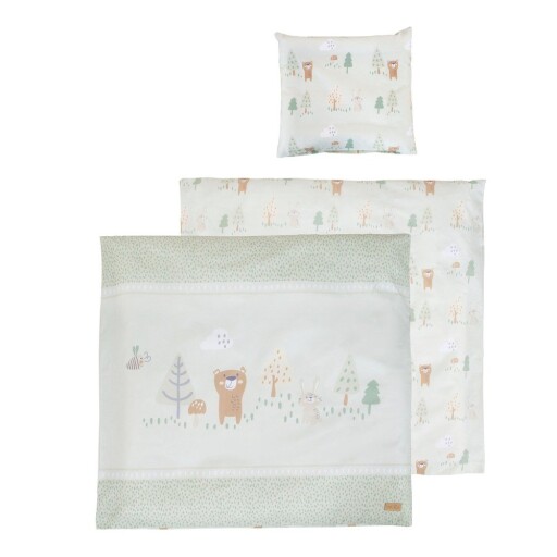Lenjerie de pat pentru copii verde-deschis din bumbac pentru pătuț 80x80 cm Woodland Buddies – Roba