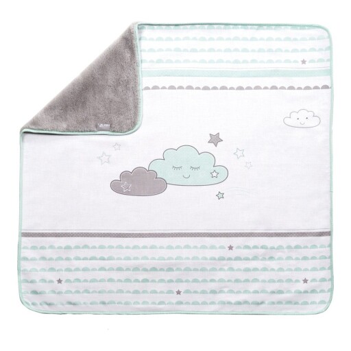 Pătură pentru copii albă/verde-mentă din micropluș/cocolino 80x80 cm Happy Cloud – Roba