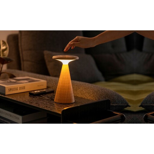 Veioză în culoare naturală LED cu abajur din lemn (înălțime 21 cm) Sylva – Gingko