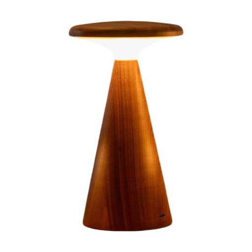 Veioză în culoare naturală închisă LED cu abajur din lemn (înălțime 14 cm) Sylva – Gingko