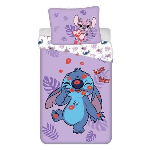 Lenjerie de pat pentru copii mov din bumbac pentru pat de o persoană 140x200 cm Lilo and Stitch "Kiss" – Jerry Fabrics